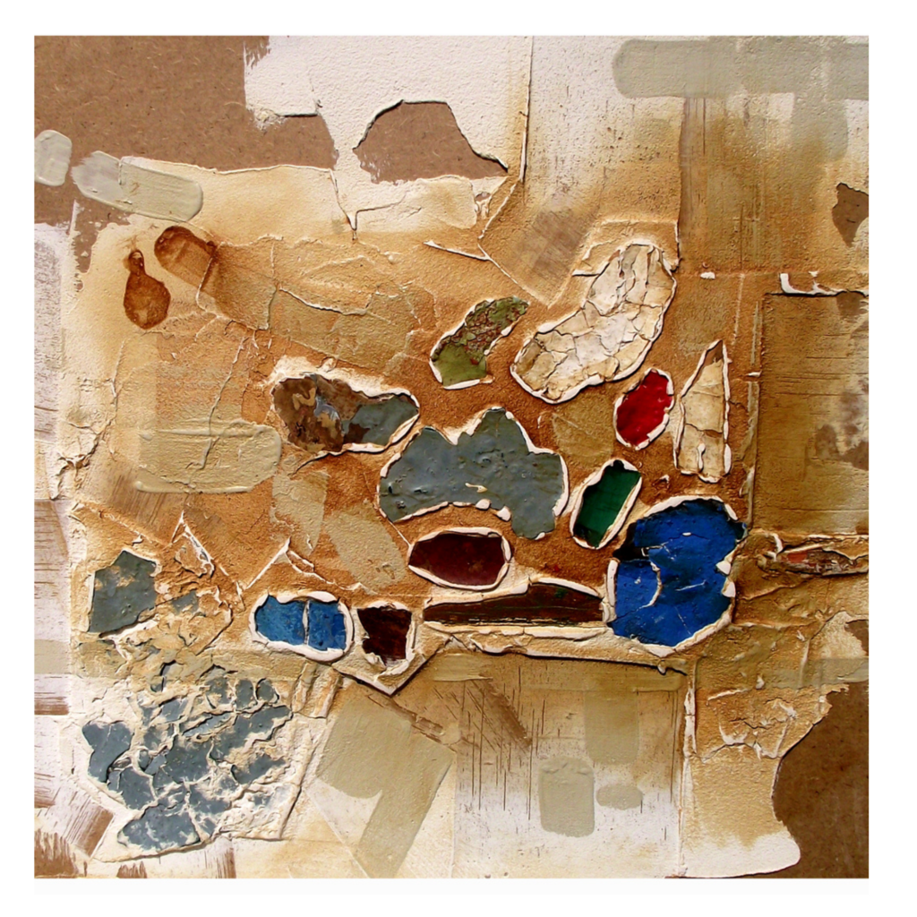 mixed-media mosaik created from reclaimed paint and plaster fragments.
