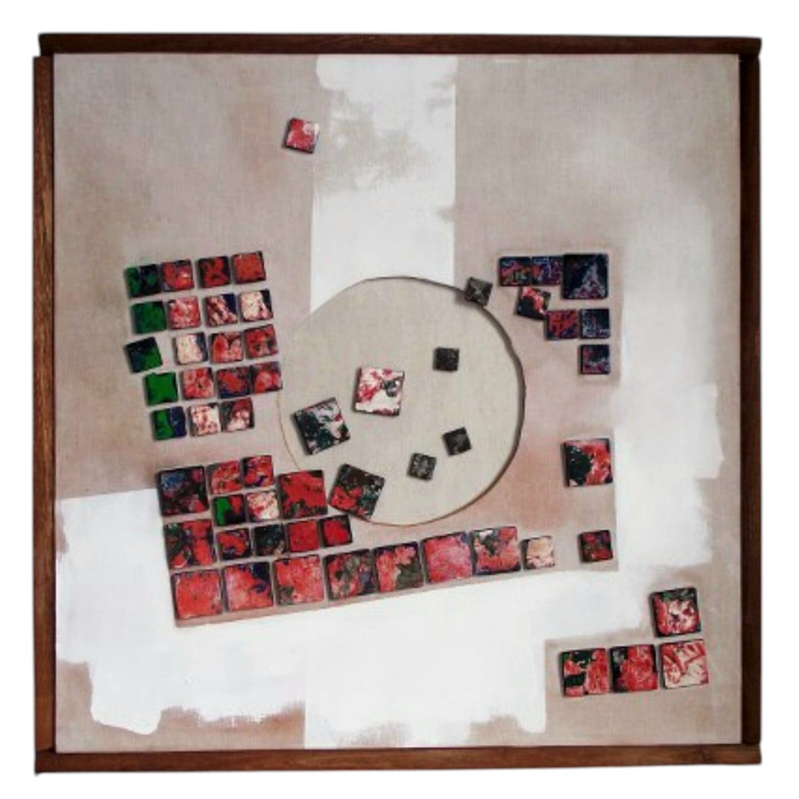 Mixed media artwork made from fragments of paint and plaster collected from Dublin architecture.